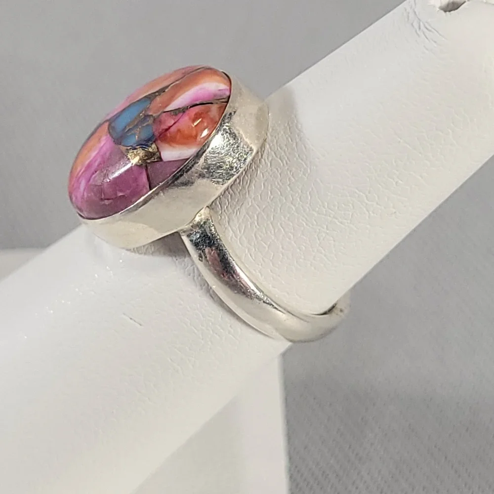 Sterling Silver Spiny Oyster Turquoise Ring Mosaic Inlay 925 Sz 5.75 Jewelry